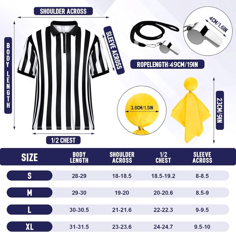 ComfyKit Men's Referee Costume Kit,Referee Shirt Stripe Umpire Jersey,Hat,Stainless Steel Whistle with Lanyard,Penalty Flag for Football Soccer Sports and Halloween Cosplay Outfits - Image 2